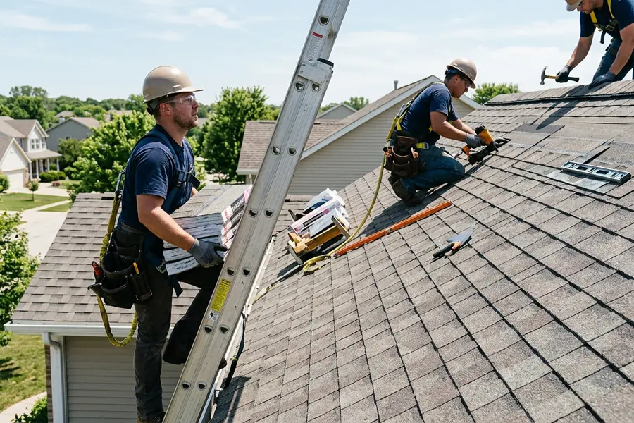 Beardman Building Services roofing crew installing architectural shingles in Fort Myers